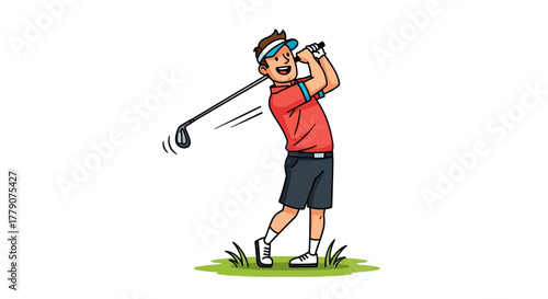Enthusiastic golfer illustration swinging club against white background to make the next shot