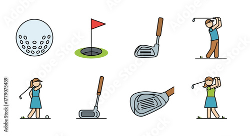 Golfing essentials elements presenting a collection for visual communication projects vector design