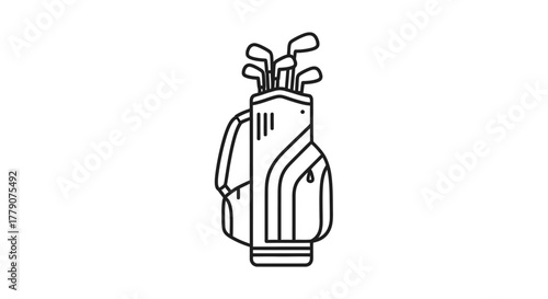 Stylized golf bag carrying clubs ready for a round of golf in a vector design