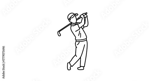 Minimalist line drawing illustrating a golfer in the middle of their swing sequence