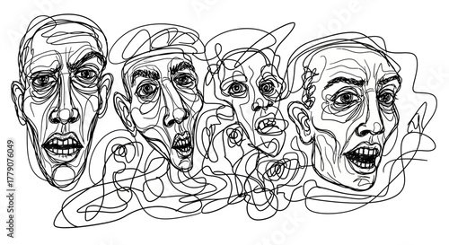 Distorted visions: An expressive and abstract line drawing of complex human faces exploring