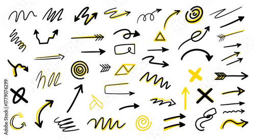 Unique array of hand-drawn direction pointers, showcasing creative navigation symbols and distinct