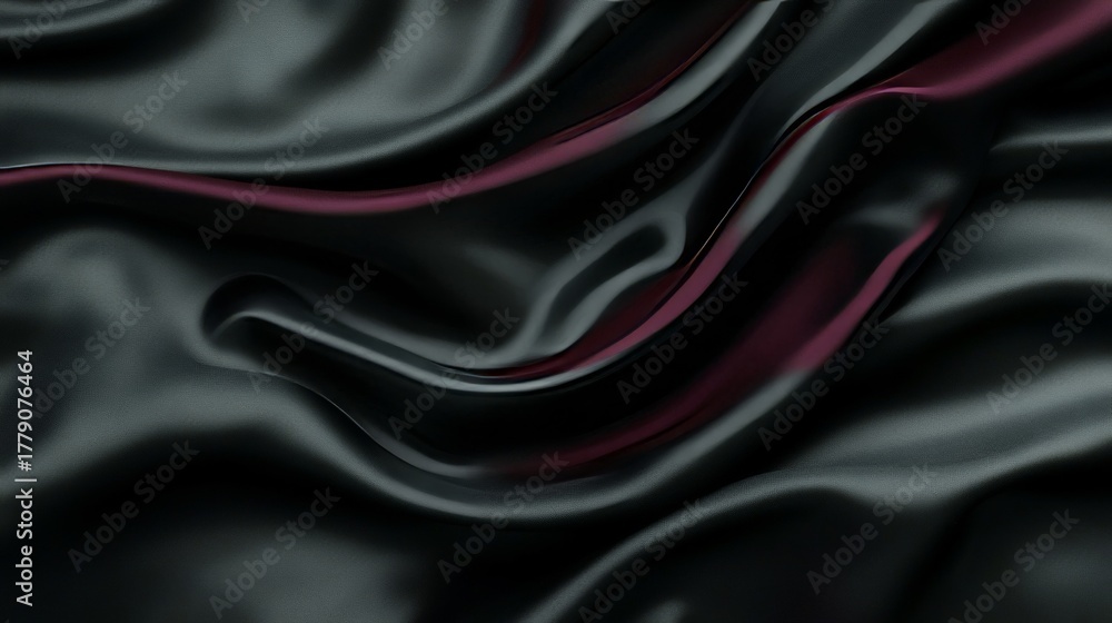 Fototapeta premium Glistening Waves of Black Fabric Flowing Elegantly in an Endless Abstract Background Landscape