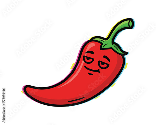 Bored Red Chili Pepper Cartoon with Glitch Effect Vector