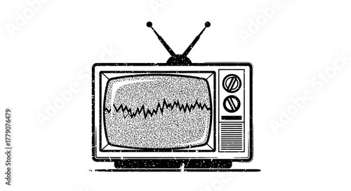 Retro Television Static Screen with Signal Waveform Distorted Display and Weathered Texture