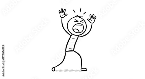 Expressive stick figure illustration showcasing panic, shouting and despair reaction