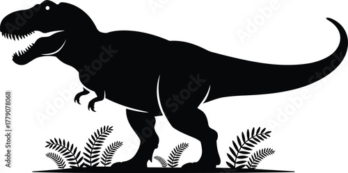 Tyrannosaurus Rex Outline Icon for Jurassic Theme. T-Rex Dinosaur Profile Black Silhouette Isolated on White.
