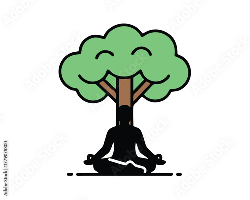 Meditation Under Tree Icon: Nature, Peace, Wellness, and Mindfulness