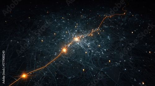 Night city map, glowing route
