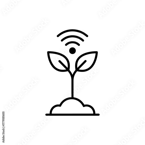 Modern smart farm concept shows plant with wifi signal, symbolizing technology in agriculture and innovative farming practices for sustainable growth