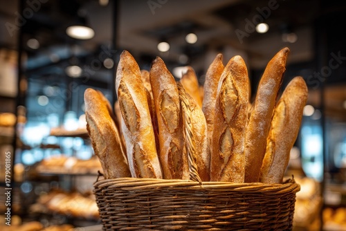 Fresh baguettes in a basket