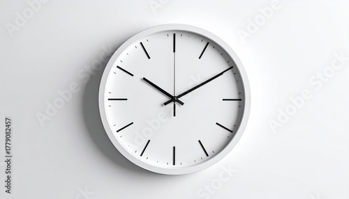 Wallpaper Mural Minimalist White Round Wall Clock With Black Hands And Hour Markers On A White Textured Wall With Soft Natural Light Casting A Subtle Shadow Torontodigital.ca