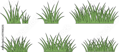 Grass patch collection, green plant vector illustration set, lawn nature artwork, landscaping design concept, cad drawing flat vector illustration