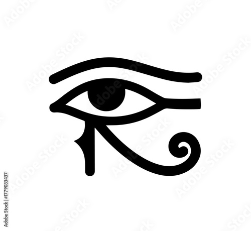 Clean black graphic of the Eye of Horus, an iconic ancient Egyptian symbol representing protection, royal power, and good health
