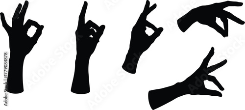 Hand gesture silhouette collection, human hand vector illustration set, communication sign artwork, body language design, cad drawing flat vector illustration