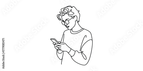Young person in glasses engrossed in mobile phone activity