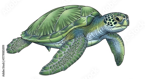 Close-up of Green Sea Turtle Head and Flipper in Motion, Isolated Transparent PNG