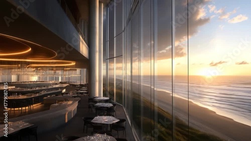 Modern restaurant with ocean views