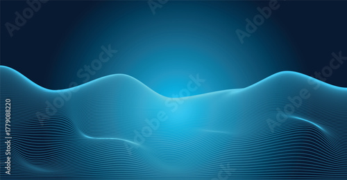 Abstract Futuristic AI Data Blue Wavy Lines Background with Gradient Lighting Effect.