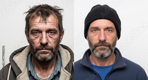 Transformation of a man experiencing homelessness to a housed individual showcasing drastic change