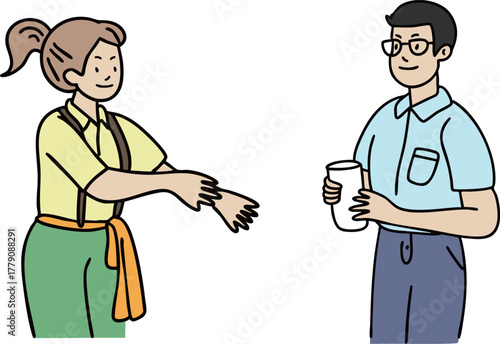 카페 점원과 손님 일러스트 세트