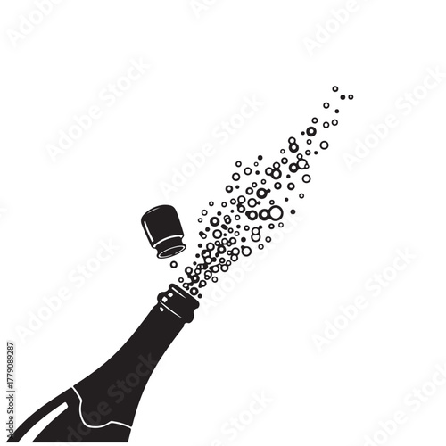 Sparkling Wine Bottle Popping with Flying Cork and Effervescent Bubbles