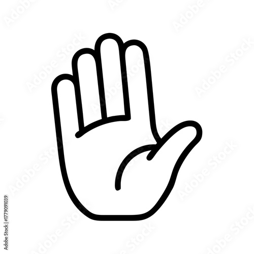 Outlined hand gesture signaling stop on white background