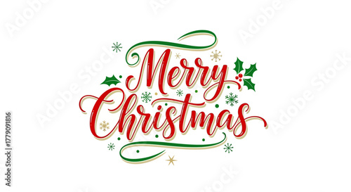Festive Greetings A Merry Christmas Message in Elegant Script with Holiday Sprigs for Seasonal Cheer