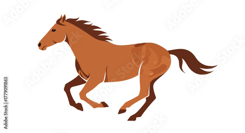Brown horse illustration in a galloping motion on a white background