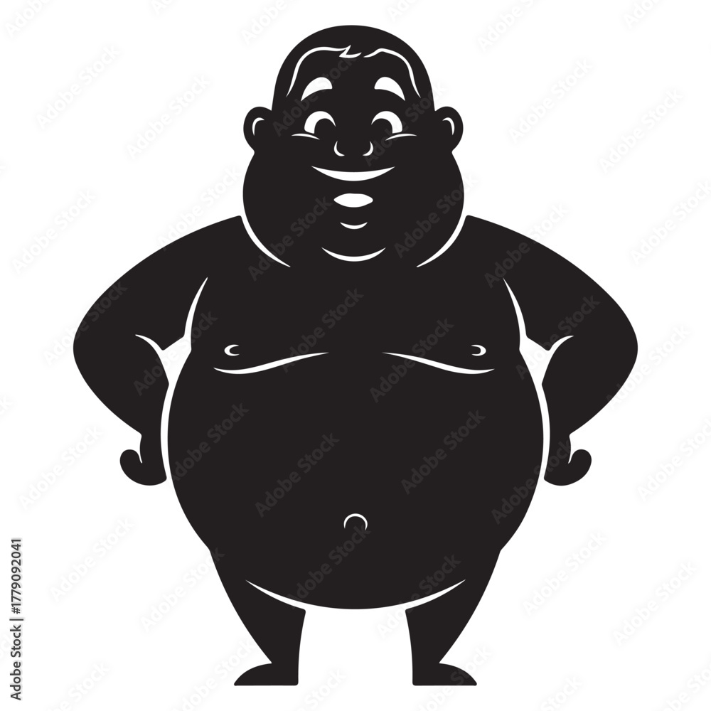 Fototapeta premium Happy Overweight Man Cartoon Silhouette with Hands on Hips and Big Belly