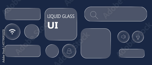 Liquid glass effect smartphone ui design for control center with various buttons. editable vector design.