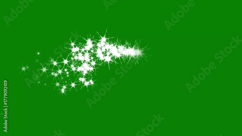 Dazzling glowing stars, magical twinkling sparkles, white glitter burst animation with alpha channel, luxury festive night sky overlay on a green screen background loop in high-quality 4K.