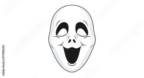 Spooky Face Illustration for Halloween Ghostly Mask Design on a Clean White Background