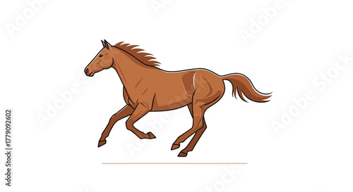 A Beautiful Chestnut Horse Galloping Free in an Illustrative Style