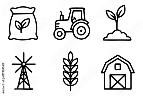 Agro icon set, hand drawn, doodle style. Vector stock illustration