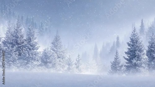 Wallpaper Mural A snowy evergreen forest landscape during a heavy snowfall with mist and fog obscuring the trees in the distance Torontodigital.ca