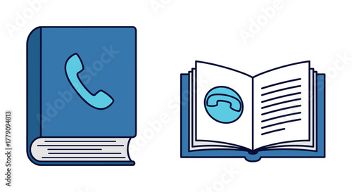 Flat design phone book icons with open and closed book illustrations
