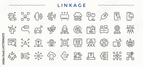 Linkage icon set. Simple line vector icons. Pictogram and infographic. Connect linear icon collection. Contains such symbols as network, datum, global, net and more.
