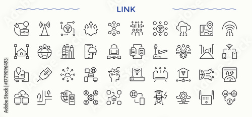 Link icon set. Automation icon collection. Included intelligence, automation, ai, future, artificial, technology and more. Editable stroke.