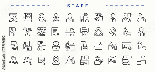 Staff linear icon set. Sign and Symbol. Vector illustration. Pixel perfect. Person related icon set. Contain linear sign human, manager, people, business and more.