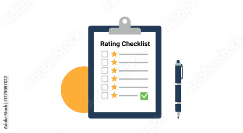 Flat style rating checklist with stars and pen on clipboard