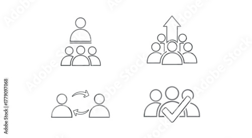 Minimalist teamwork and leadership icons set