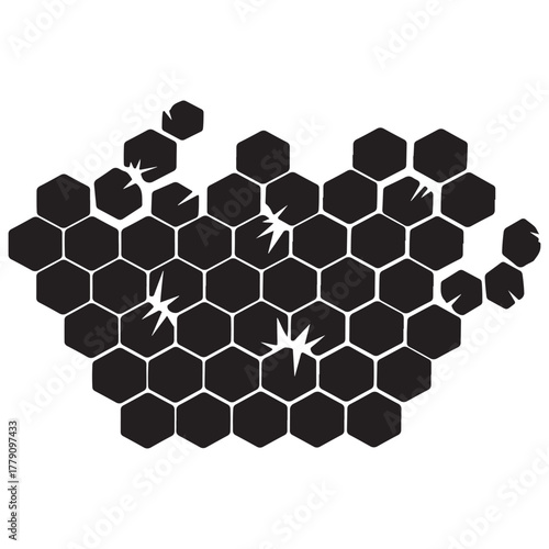 Abstract Black Honeycomb Pattern with White Starburst Cutouts