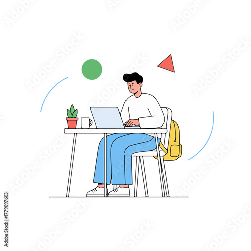 Remote worker enjoys focused time at desk with laptop for increased productivity