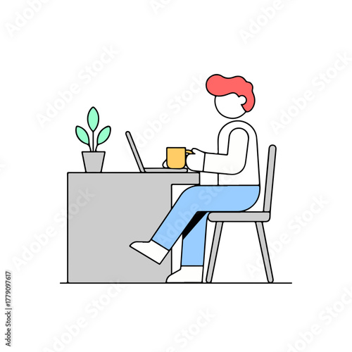Relaxed professional taking a break at modern minimalist workspace with computer
