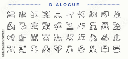 Set of Dialogue line icon. Featuring communication, call, assist, communication, message, mail and more. Thin icons set. Contact icon pack. Editable stroke.
