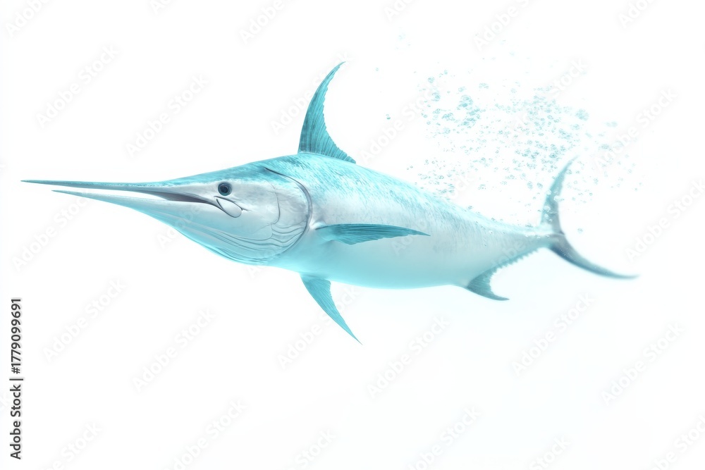 Naklejka premium Photorealistic blue marlin swimming in clear water for marine life design
