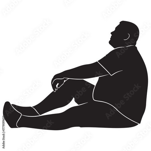 Black Silhouette of a Heavy-Set Man Sitting Relaxed
