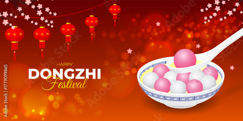 Vector illustration of Happy Dongzhi Festival social media template