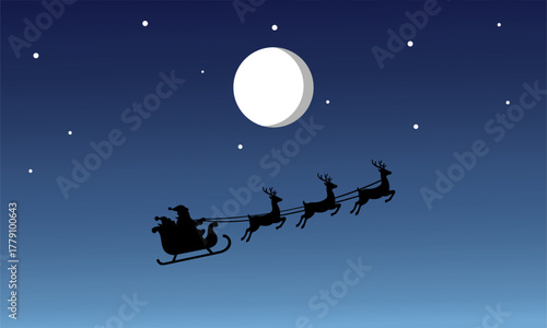 santa claus sleigh reindeer moon night